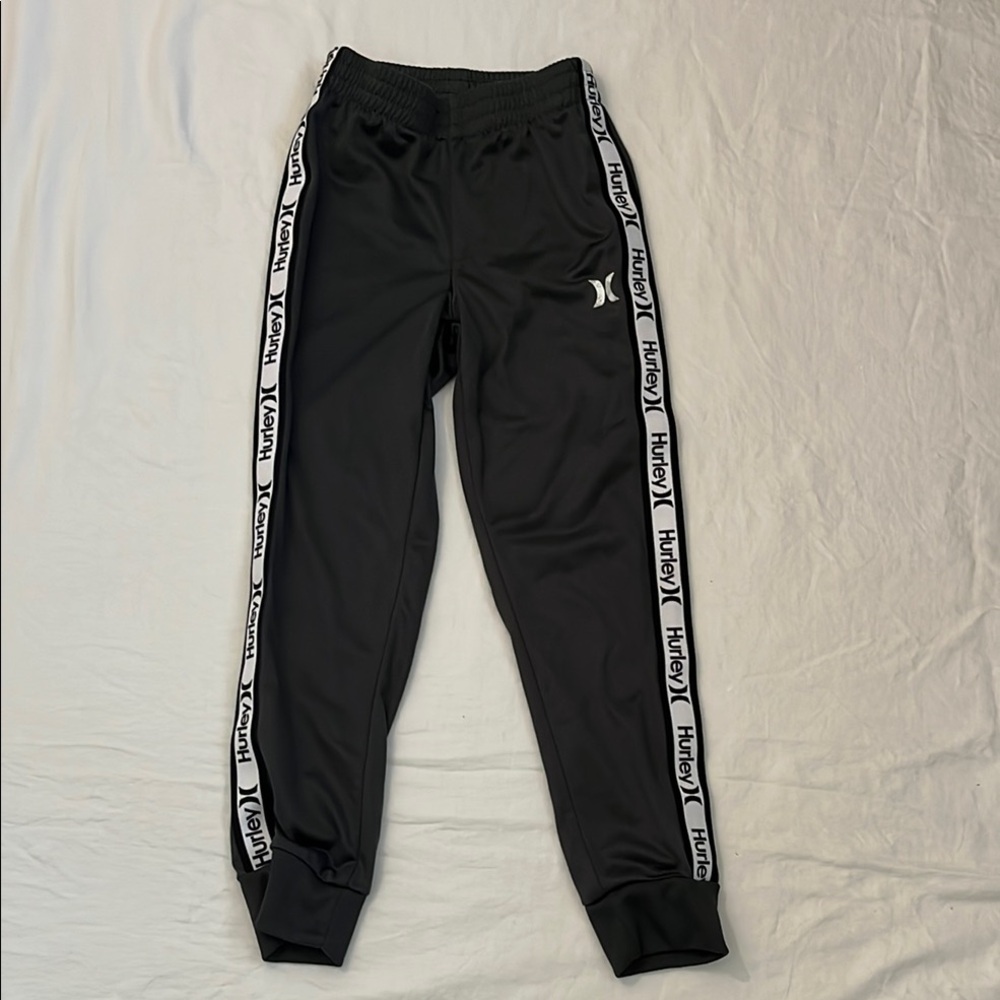 Hurley Kids Black Joggers Pants Comfortable Cute Logo Stripes Boys Size 10